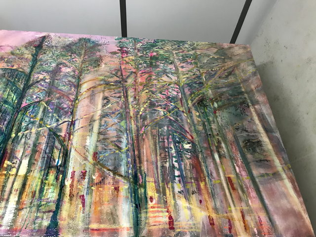 Finished woodland painting on the studio table