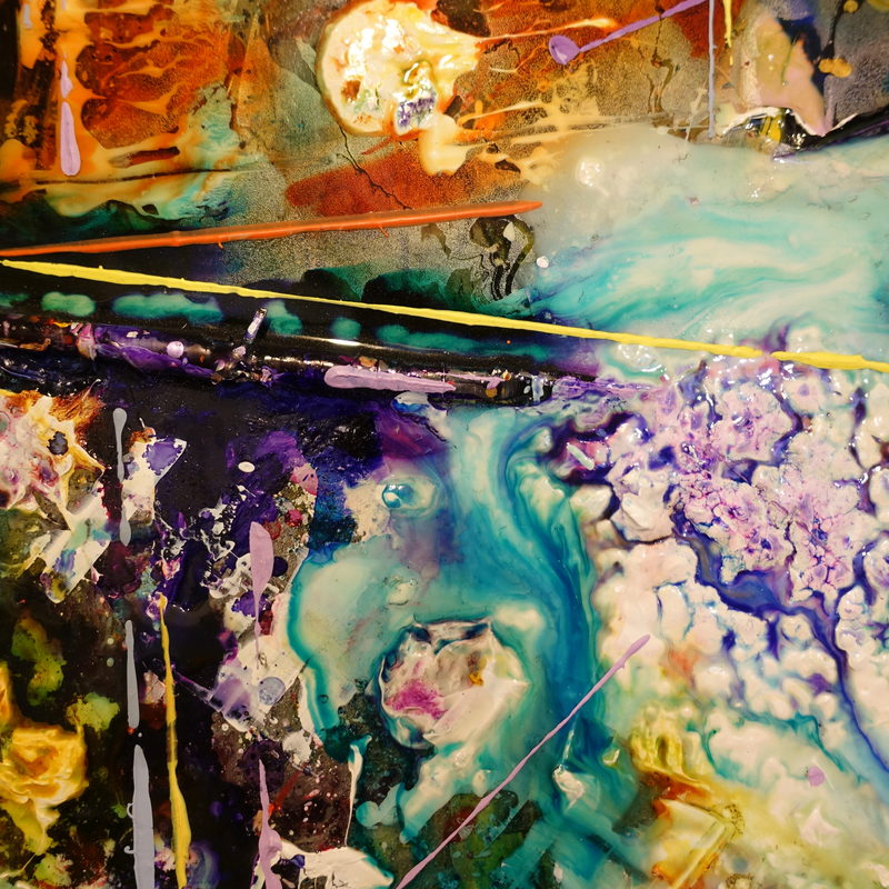 Macro detail: green vein through layered colour, sold work